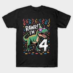 Rawr I'm 4 4th Birthday T Rex Dinosaur Party T-Shirt